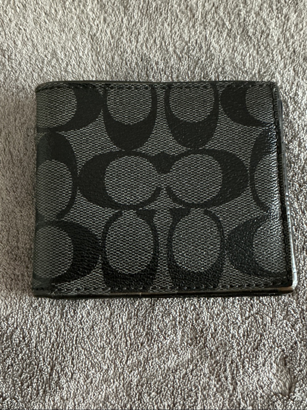 Men's Coach Black Monogram Bi-Fold Wallet, Black